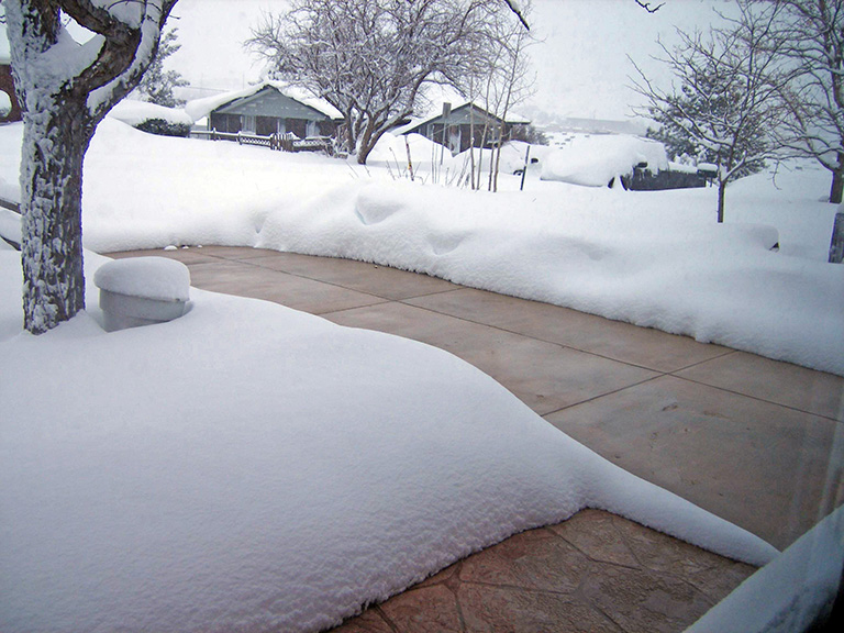 Radiant heated driveway and sidewalk.